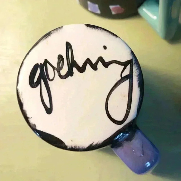 4 Handmade Mugs Ceramic Black & Multicolor Dots - Picture 4 of 8